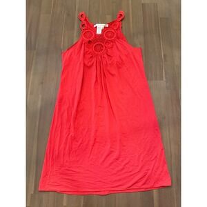 Max Studio Red Crochet Lace Neckline Sleeveless Mini Shift Dress S 9910U59